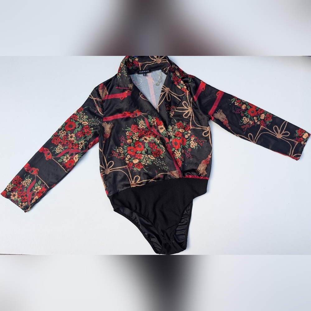 Floral Black and Red Bodysuit